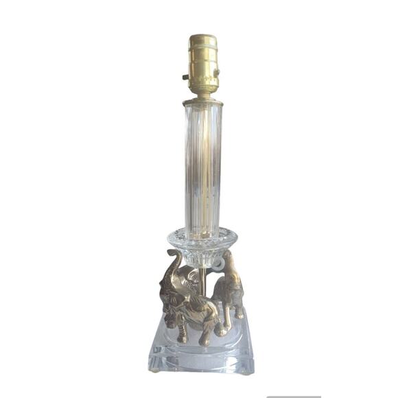 VTG Solid Brass And 24% Lead Crystal Elephant Lamp 15x5x5 - Picture 1 of 3
